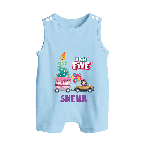 Baby Milestone Romper Suit/ Sleeveless Romper | Custom 5 Month Romper Suit/ Sleeveless Romper | Soft, Skin-Friendly Cotton - BABY BLUE - 0 - 5 Months Old (Chest 18")