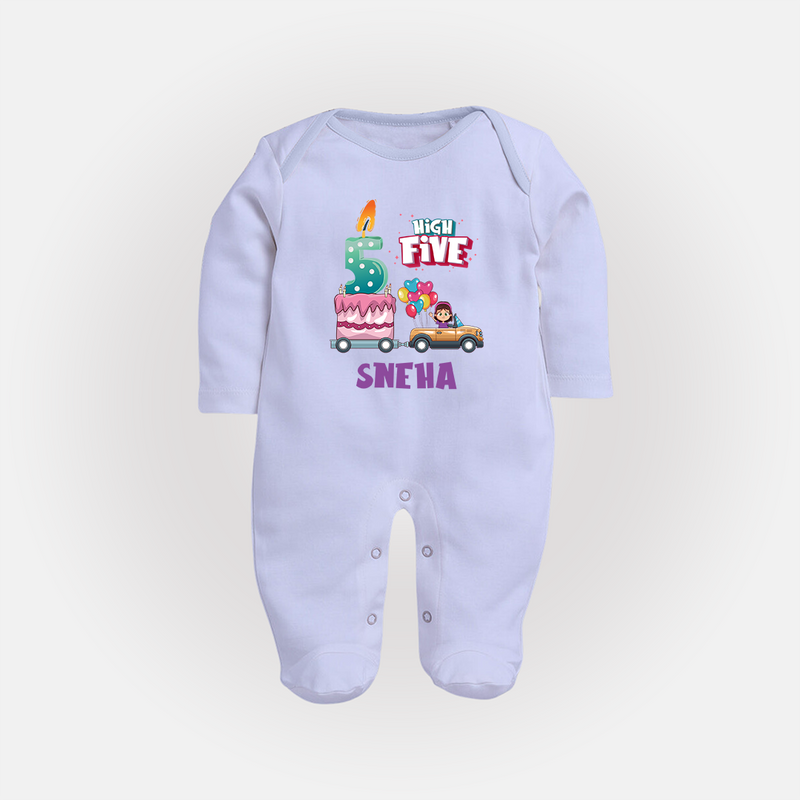 Baby Milestone Full Sleeve Bodysuit/ Sleep Suit/ Jumpsuit | Custom 5 Month Full Sleeve Bodysuit/ Sleep Suit/ Jumpsuit | Soft, Skin-Friendly Cotton - BABY BLUE - New Born (Chest 7.5")