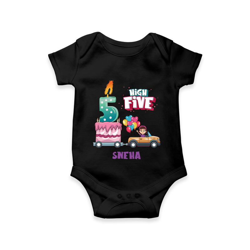 Celebrate Your Little ChampÕs 5th Month With "HIGH FIVE" - Special Romper For Babies With Name - BLACK - 0 - 3 Months Old (Chest 16")