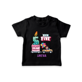 Celebrate Your Kids 5th Year Birthday With "HIGH FIVE" - Personalized Birthday T-Shirts with Customized Name For Girls - BLACK - 0-5 Months Old (Chest 17")