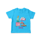 Celebrate Your Kids 5th Year Birthday With "HIGH FIVE" - Personalized Birthday T-Shirts with Customized Name For Girls - SKY BLUE - 0-5 Months Old (Chest 17")