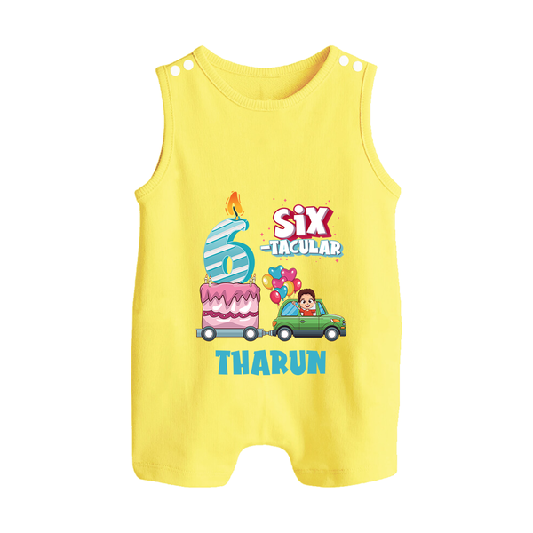 Celebrate 6 Month with Custom Romper Suit/ Sleeveless Romper | Personalized Newborn Outfit | Soft Cotton Comfort - PASTEL YELLOW - 0 - 5 Months Old (Chest 18")