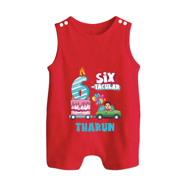 Celebrate 6 Month with Custom Romper Suit/ Sleeveless Romper | Personalized Newborn Outfit | Soft Cotton Comfort - RED - 0 - 5 Months Old (Chest 18")