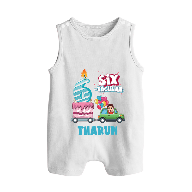 Celebrate 6 Month with Custom Romper Suit/ Sleeveless Romper | Personalized Newborn Outfit | Soft Cotton Comfort - WHITE - 0 - 5 Months Old (Chest 18")