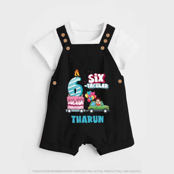 Celebrate 6 Month with Custom Dungaree Set | Personalized Newborn Outfit | Soft Cotton Comfort - BLACK - 0 - 5 Months Old (Chest 18")