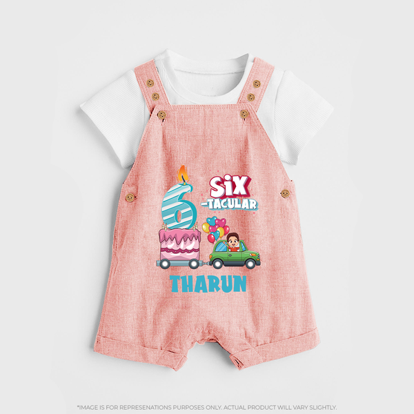 Celebrate 6 Month with Custom Dungaree Set | Personalized Newborn Outfit | Soft Cotton Comfort - PEACH - 0 - 5 Months Old (Chest 18")