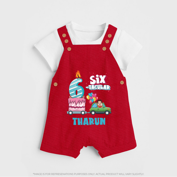 Celebrate 6 Month with Custom Dungaree Set | Personalized Newborn Outfit | Soft Cotton Comfort - RED - 0 - 5 Months Old (Chest 18")