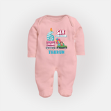 Celebrate 6 Month with Custom Full Sleeve Bodysuit/ Sleep Suit/ Jumpsuit | Personalized Newborn Outfit | Soft Cotton Comfort - BABY PINK - New Born (Chest 7.5")