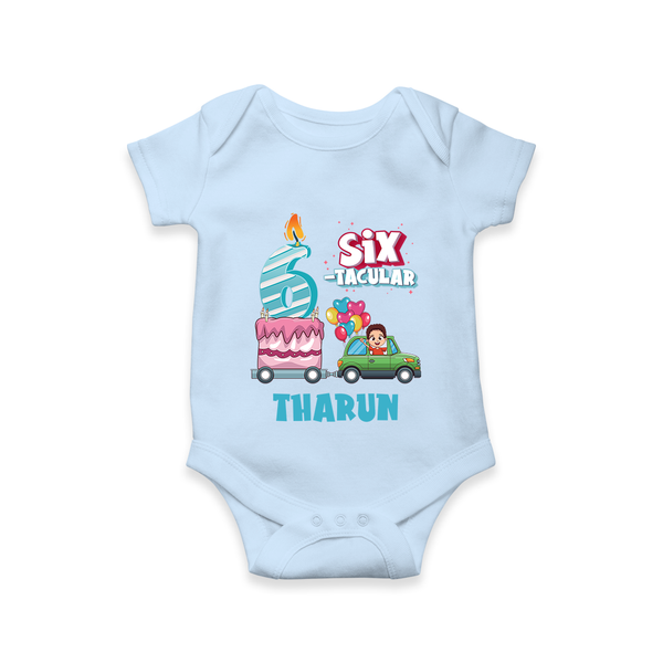 Celebrate 6 Month with Custom Romper | Personalized Newborn Outfit | Soft Cotton Comfort - BABY BLUE - New Born (Chest 14")