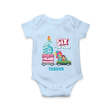 Celebrate Your Babies 6th Month With "SIX-TACULAR" - Customized Romper For Babies With Name - BABY BLUE - 0 - 3 Months Old (Chest 16")