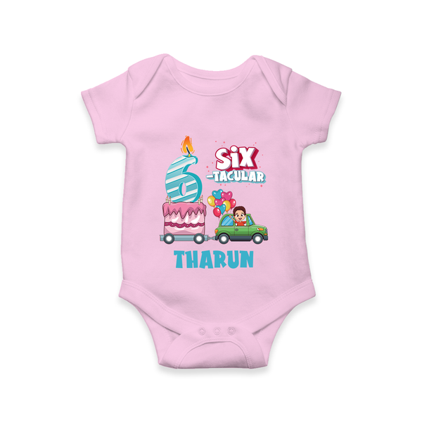 Celebrate 6 Month with Custom Romper | Personalized Newborn Outfit | Soft Cotton Comfort - BABY PINK - New Born (Chest 14")