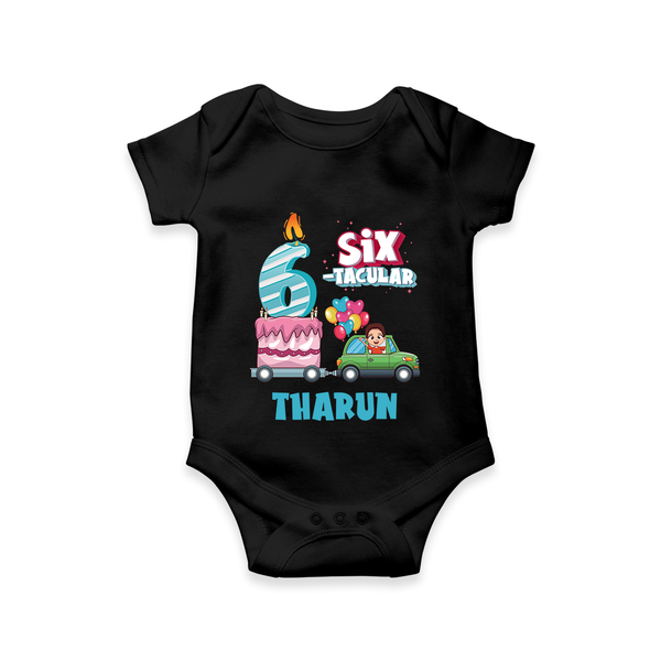 Celebrate 6 Month with Custom Romper | Personalized Newborn Outfit | Soft Cotton Comfort - BLACK - New Born (Chest 14")