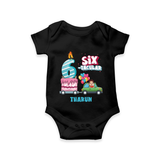 Celebrate Your Babies 6th Month With "SIX-TACULAR" - Customized Romper For Babies With Name - BLACK - 0 - 3 Months Old (Chest 16")