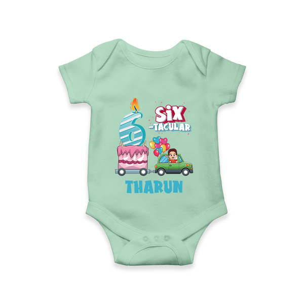 Celebrate 6 Month with Custom Romper | Personalized Newborn Outfit | Soft Cotton Comfort - MINT GREEN - New Born (Chest 14")