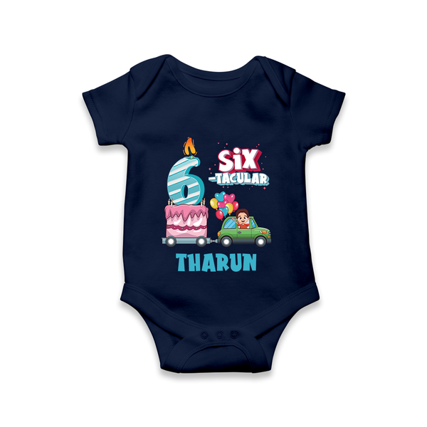 Celebrate 6 Month with Custom Romper | Personalized Newborn Outfit | Soft Cotton Comfort - NAVY BLUE - New Born (Chest 14")