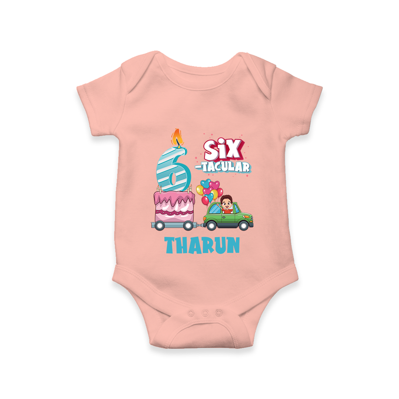 Celebrate 6 Month with Custom Romper | Personalized Newborn Outfit | Soft Cotton Comfort - PEACH - New Born (Chest 14")