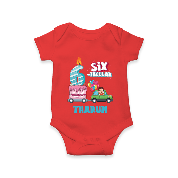 Celebrate 6 Month with Custom Romper | Personalized Newborn Outfit | Soft Cotton Comfort - RED - New Born (Chest 14")