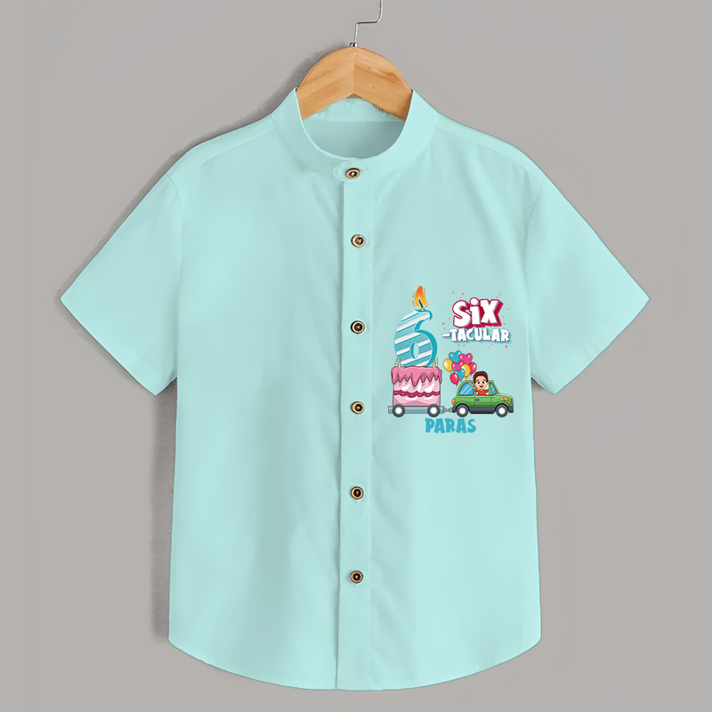 Six-tacular 6th Birthday – Custom Name Shirt for Boys - ARCTIC BLUE - 0 - 6 Months Old (Chest 21")