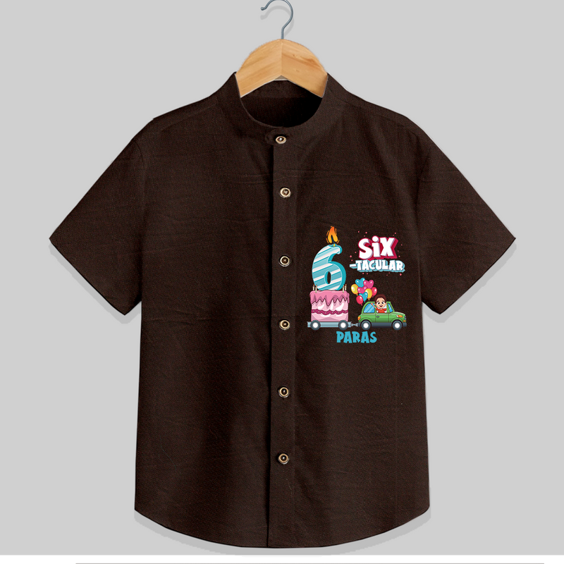 Six-tacular 6th Birthday – Custom Name Shirt for Boys - CHOCOLATE BROWN - 0 - 6 Months Old (Chest 21")