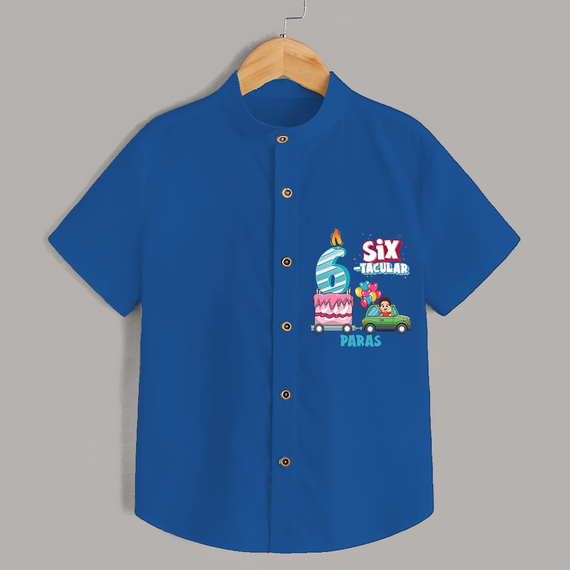 Six-tacular 6th Birthday – Custom Name Shirt for Boys - COBALT BLUE - 0 - 6 Months Old (Chest 21")
