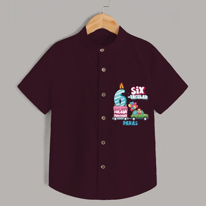 Six-tacular 6th Birthday – Custom Name Shirt for Boys - MAROON - 0 - 6 Months Old (Chest 21")
