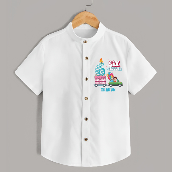 Celebrate Your Kids 6th Year Birthday With "SIX-TACULAR" - Personalized Birthday Shirts with Customized Name - WHITE - 0 - 6 Months Old (Chest 23")