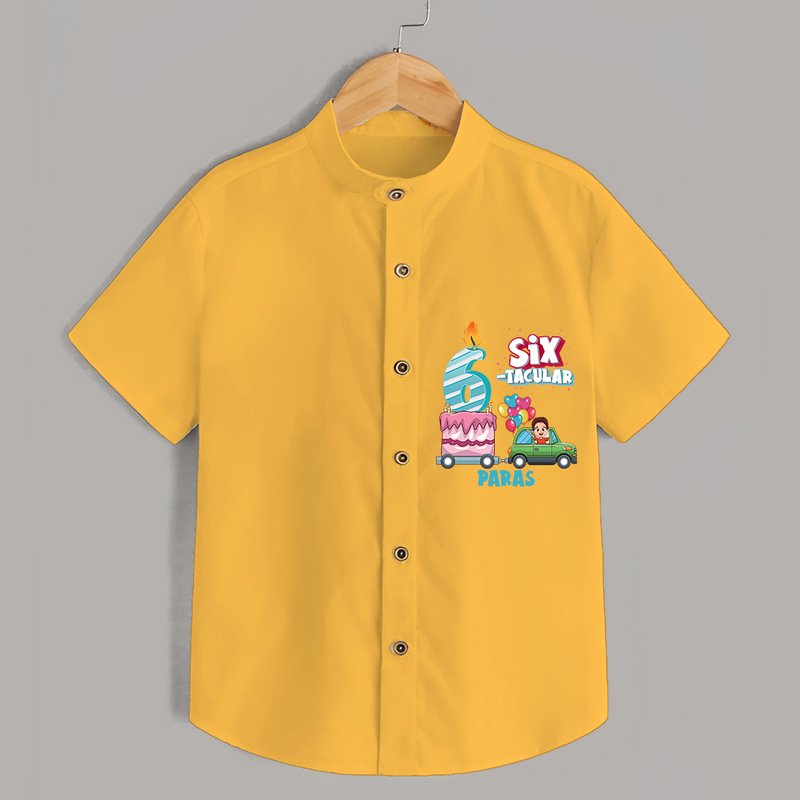 Six-tacular 6th Birthday – Custom Name Shirt for Boys - YELLOW - 0 - 6 Months Old (Chest 21")