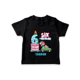 Celebrate Your Kids 6th Year Birthday With "SIX-TACULAR" - Personalized Birthday T-Shirts with Customized Name For Boys - BLACK - 0-5 Months Old (Chest 17")