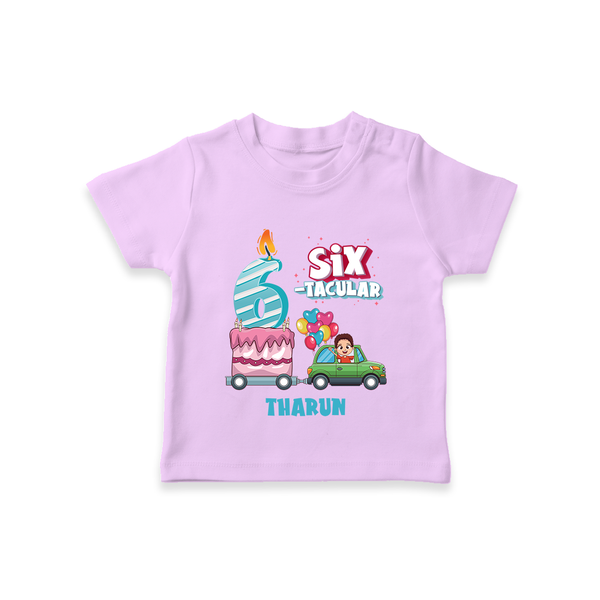 Celebrate Your Kids 6th Year Birthday With "SIX-TACULAR" - Personalized Birthday T-Shirts with Customized Name For Boys - LILAC - 0-5 Months Old (Chest 17")