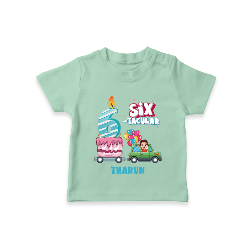 Celebrate Your Kids 6th Year Birthday With "SIX-TACULAR" - Personalized Birthday T-Shirts with Customized Name For Boys - MINT GREEN - 0-5 Months Old (Chest 17")