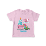 Celebrate Your Kids 6th Year Birthday With "SIX-TACULAR" - Personalized Birthday T-Shirts with Customized Name For Boys - PINK - 0-5 Months Old (Chest 17")