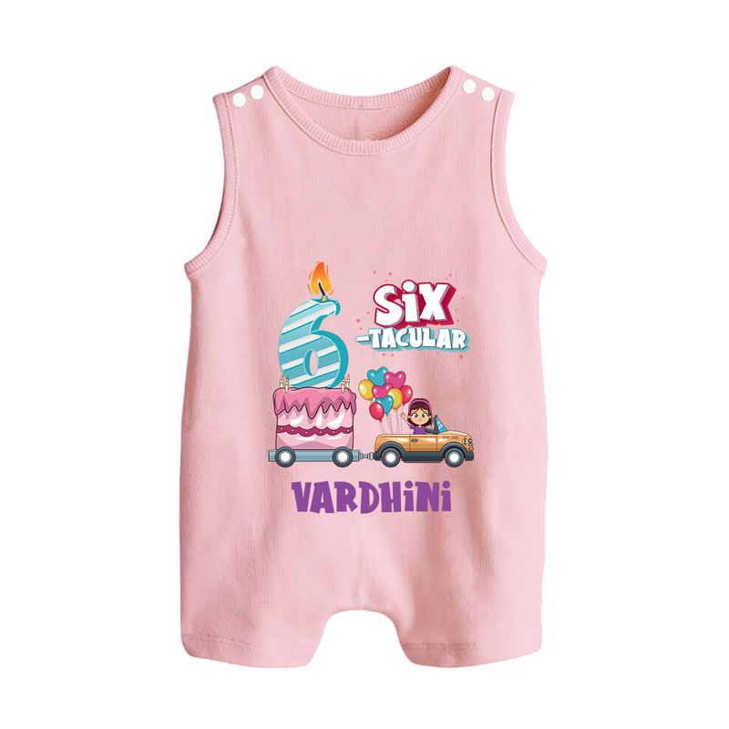 Monthly Milestone Baby Romper Suit/ Sleeveless Romper -6th Month | Personalized Print | Cute & Comfortable - BABY PINK - 0 - 5 Months Old (Chest 18")