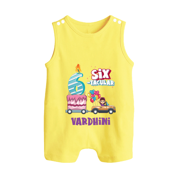 Monthly Milestone Baby Romper Suit/ Sleeveless Romper -6th Month | Personalized Print | Cute & Comfortable - PASTEL YELLOW - 0 - 5 Months Old (Chest 18")