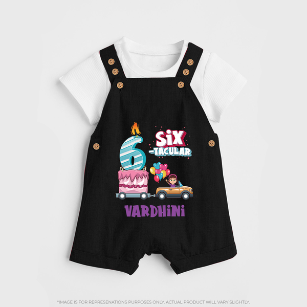 Monthly Milestone Baby Dungaree Set -6th Month | Personalized Print | Cute & Comfortable - BLACK - 0 - 5 Months Old (Chest 18")