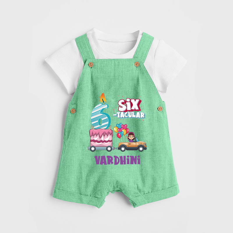Monthly Milestone Baby Dungaree Set -6th Month | Personalized Print | Cute & Comfortable - GREEN - 0 - 5 Months Old (Chest 18")