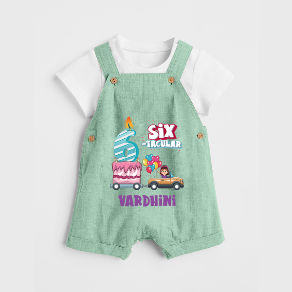 Monthly Milestone Baby Dungaree Set -6th Month | Personalized Print | Cute & Comfortable - MINT GREEN - 0 - 5 Months Old (Chest 18")