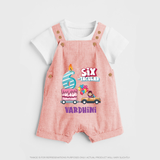 Monthly Milestone Baby Dungaree Set -6th Month | Personalized Print | Cute & Comfortable - PEACH - 0 - 5 Months Old (Chest 18")