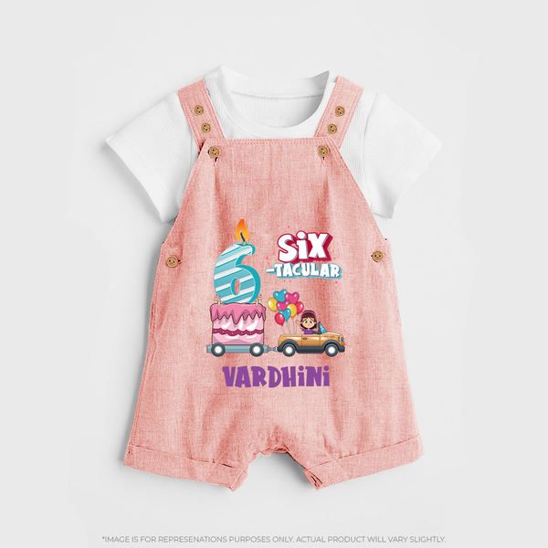 Monthly Milestone Baby Dungaree Set -6th Month | Personalized Print | Cute & Comfortable - PEACH - 0 - 5 Months Old (Chest 18")