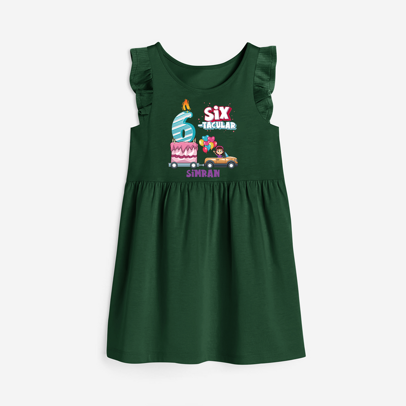 Six-tacular 6th Birthday – Personalized Name Frock for Girls - BOTTLE GREEN - 0 - 6 Months Old (Chest 18")