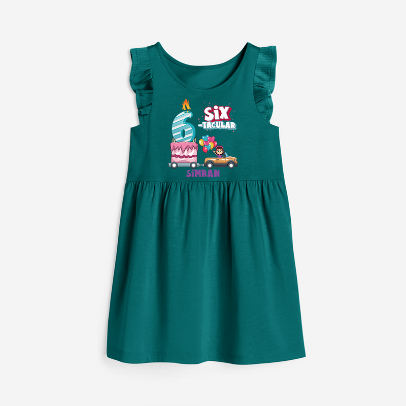 Six-tacular 6th Birthday – Personalized Name Frock for Girls - MYRTLE GREEN - 0 - 6 Months Old (Chest 18")