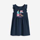 Six-tacular 6th Birthday – Personalized Name Frock for Girls - NAVY BLUE - 0 - 6 Months Old (Chest 18")