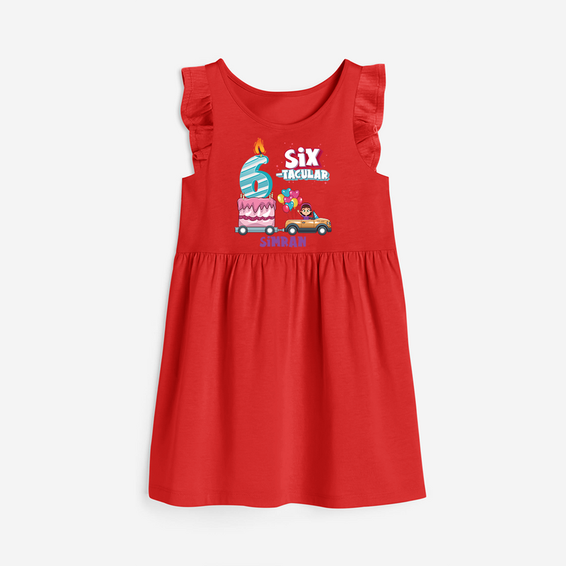 Six-tacular 6th Birthday – Personalized Name Frock for Girls - RED - 0 - 6 Months Old (Chest 18")