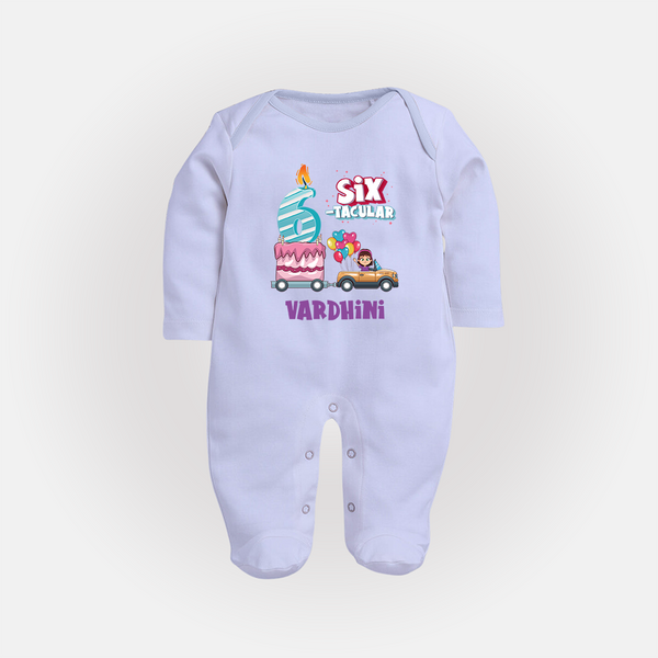 Monthly Milestone Baby Full Sleeve Bodysuit/ Sleep Suit/ Jumpsuit -6th Month | Personalized Print | Cute & Comfortable - BABY BLUE - New Born (Chest 7.5")