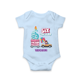 Celebrate Your Precious OneÕs 6th Month With "SIX-TACULAR" - Personalized Romper For Babies With Name - BABY BLUE - 0 - 3 Months Old (Chest 16")