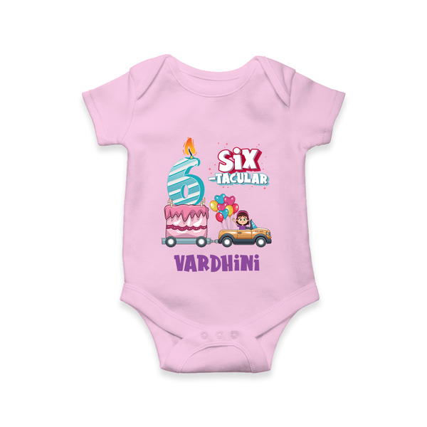 Monthly Milestone Baby Bodysuit -6th Month | Personalized Print | Cute & Comfortable - BABY PINK - New Born (Chest 14")