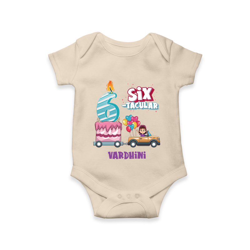 Celebrate Your Precious OneÕs 6th Month With "SIX-TACULAR" - Personalized Romper For Babies With Name - IVORY - 0 - 3 Months Old (Chest 16")