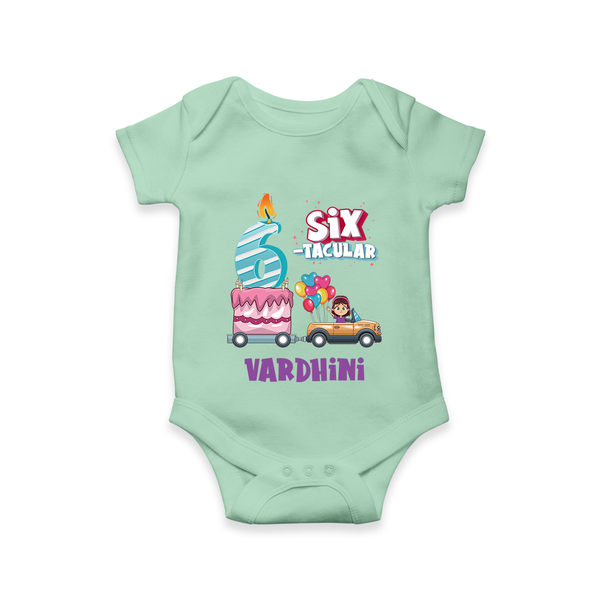 Monthly Milestone Baby Bodysuit -6th Month | Personalized Print | Cute & Comfortable - MINT GREEN - New Born (Chest 14")