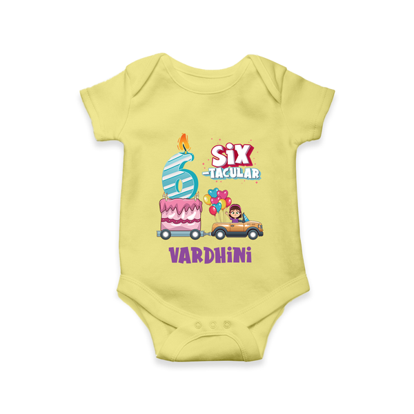 Monthly Milestone Baby Bodysuit -6th Month | Personalized Print | Cute & Comfortable - PASTEL YELLOW - New Born (Chest 14")