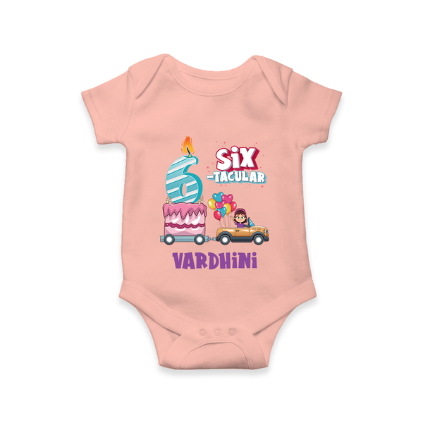 Monthly Milestone Baby Bodysuit -6th Month | Personalized Print | Cute & Comfortable - PEACH - New Born (Chest 14")