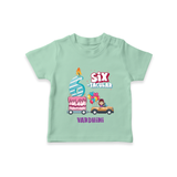 Celebrate Your Kids 6th Year Birthday With "SIX-TACULAR" - Personalized Birthday T-Shirts with Customized Name For Girls - MINT GREEN - 0-5 Months Old (Chest 17")